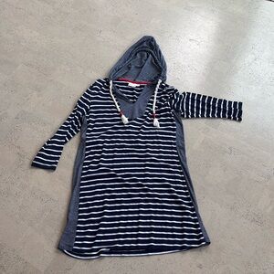 Beach Break blue and white nautical hooded swim cover up